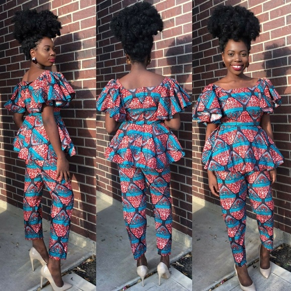 Women African print 2 pcsset of pants and top - Picture 2 of 3
